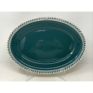 Vintage Harker Pottery Corinthian Teal Green Oval Serving Platter 13-1/2"